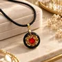 Jewelry - Bog Oak & Garnet Pendant Necklace – Round, 24x24x8 mm – golden grains - GLASS4CANDLES