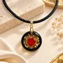 Jewelry - Bog Oak & Garnet Pendant Necklace – Round, 24x24x8 mm – golden grains - GLASS4CANDLES