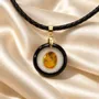 Jewelry - Bog Oak & Amber Pendant Necklace – Round, 24x24x8 mm - GLASS4CANDLES
