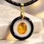 Jewelry - Bog Oak & Amber Pendant Necklace – Round, 24x24x8 mm - GLASS4CANDLES