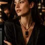 Jewelry - Bog Oak & Amber Pendant – Rectangle, 45x20x6 mm – graphite resin - GLASS4CANDLES