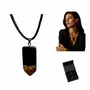 Jewelry - Bog Oak & Amber Pendant – Rectangle, 45x20x6 mm – graphite resin - GLASS4CANDLES