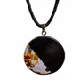 Jewelry - Bog Oak & Amber Pendant – Round, 40x40x6 mm – Graphite Halo Disc - GLASS4CANDLES