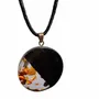 Jewelry - Bog Oak & Amber Pendant – Round, 40x40x6 mm – Graphite Halo Disc - GLASS4CANDLES