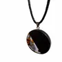 Jewelry - Bog Oak & Amber Pendant – Round, 40x40x6 mm – Graphite Halo Disc - GLASS4CANDLES