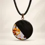 Jewelry - Bog Oak & Amber Pendant – Round, 40x40x6 mm – Graphite Halo Disc - GLASS4CANDLES
