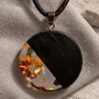 Jewelry - Bog Oak & Amber Pendant – Round, 40x40x6 mm – Graphite Halo Disc - GLASS4CANDLES