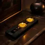 Bougeoirs et photophores  - Bougeoir en chêne noir et métal doré – pour 2 bougies chauffe-plat - GLASS4CANDLES