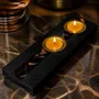 Bougeoirs et photophores  - Bougeoir en chêne noir et métal doré – pour 2 bougies chauffe-plat - GLASS4CANDLES