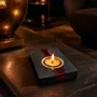 Bougeoirs et photophores  - Bougeoir en chêne noir et métal doré, 30x120x80 mm – bande rouge - GLASS4CANDLES