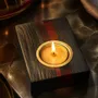 Bougeoirs et photophores  - Bougeoir en chêne noir et métal doré, 30x120x80 mm – bande rouge - GLASS4CANDLES