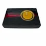 Bougeoirs et photophores  - Bougeoir en chêne noir et métal doré, 30x120x80 mm – large bande rouge - GLASS4CANDLES