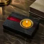Bougeoirs et photophores  - Bougeoir en chêne noir et métal doré, 30x120x80 mm – large bande rouge - GLASS4CANDLES