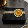 Bougeoirs et photophores  - Bougeoir en chêne noir et métal doré – bande argentée horizontale - GLASS4CANDLES