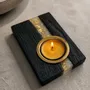 Candlesticks and candle holders - Bog Oak & Metal Tealight Holder – diagonal silver-tone stripe - GLASS4CANDLES
