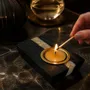 Candlesticks and candle holders - Bog Oak & Metal Tealight Holder – diagonal silver-tone stripe - GLASS4CANDLES