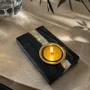 Candlesticks and candle holders - Bog Oak & Metal Tealight Holder – diagonal silver-tone stripe - GLASS4CANDLES
