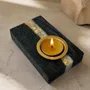 Candlesticks and candle holders - Bog Oak & Metal Tealight Holder – diagonal silver-tone stripe - GLASS4CANDLES