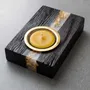 Bougeoirs et photophores  - Bougeoir en chêne noir et métal doré – bande argentée verticale - GLASS4CANDLES