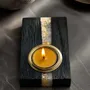 Bougeoirs et photophores  - Bougeoir en chêne noir et métal doré – bande argentée verticale - GLASS4CANDLES