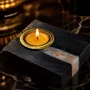 Bougeoirs et photophores  - Bougeoir en chêne noir et métal doré – bande argentée verticale - GLASS4CANDLES