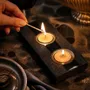 Bougeoirs et photophores  - Bougeoir en chêne noir et métal doré, 30x180x80 mm – modèle 2D0249 - GLASS4CANDLES
