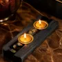 Bougeoirs et photophores  - Bougeoir en chêne noir et métal doré, 30x180x80 mm – modèle 2D0250 - GLASS4CANDLES