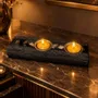 Bougeoirs et photophores  - Bougeoir en chêne noir et métal doré, 30x180x80 mm – modèle 2D0250 - GLASS4CANDLES