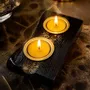 Bougeoirs et photophores  - Bougeoir en chêne noir et métal doré – bande dorée latérale - GLASS4CANDLES