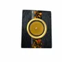 Candlesticks and candle holders - Bog Oak & Gold-tone Metal Tealight Holder – diagonal honey-tone stripe - GLASS4CANDLES