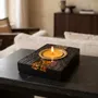 Candlesticks and candle holders - Bog Oak & Gold-tone Metal Tealight Holder – diagonal honey-tone stripe - GLASS4CANDLES