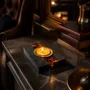 Candlesticks and candle holders - Bog Oak & Gold-tone Metal Tealight Holder – diagonal honey-tone stripe - GLASS4CANDLES