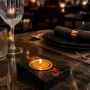Candlesticks and candle holders - Bog Oak & Gold-tone Metal Tealight Holder – diagonal honey-tone stripe - GLASS4CANDLES
