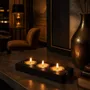 Candlesticks and candle holders - Bog Oak & Gold-tone Metal Tealight Holder, 30x220x80 mm – Model 3D0232 - GLASS4CANDLES