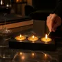 Candlesticks and candle holders - Bog Oak & Gold-tone Metal Tealight Holder, 30x220x80 mm – Model 3D0232 - GLASS4CANDLES
