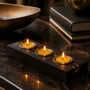Candlesticks and candle holders - Bog Oak & Gold-tone Metal Tealight Holder, 30x220x80 mm – Model 3D0232 - GLASS4CANDLES