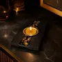 Bougeoirs et photophores  - Bougeoir en chêne noir et métal doré – pour 1 bougie chauffe-plat - GLASS4CANDLES