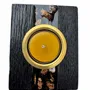 Candlesticks and candle holders - Bog Oak & Gold-tone Metal Tealight Holder – vertical gold-tone stripe - GLASS4CANDLES