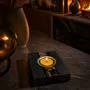 Candlesticks and candle holders - Bog Oak & Gold-tone Metal Tealight Holder – vertical gold-tone stripe - GLASS4CANDLES