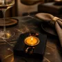 Candlesticks and candle holders - Bog Oak & Gold-tone Metal Tealight Holder – vertical gold-tone stripe - GLASS4CANDLES