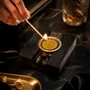 Candlesticks and candle holders - Bog Oak & Gold-tone Metal Tealight Holder – vertical gold-tone stripe - GLASS4CANDLES