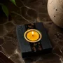Candlesticks and candle holders - Bog Oak & Gold-tone Metal Tealight Holder – vertical gold-tone stripe - GLASS4CANDLES