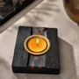 Candlesticks and candle holders - Bog Oak & Gold-tone Metal Tealight Holder – vertical gold-tone stripe - GLASS4CANDLES