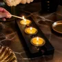 Bougeoirs et photophores  - Bougeoir en chêne noir et métal doré, 30x220x80 mm – modèle 3D0236 - GLASS4CANDLES