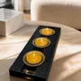 Bougeoirs et photophores  - Bougeoir en chêne noir et métal doré, 30x220x80 mm – modèle 3D0236 - GLASS4CANDLES