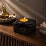 Candlesticks and candle holders - Bog Oak & Gold-tone Metal Tealight Holder – black block, raw edge - GLASS4CANDLES