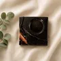 Candlesticks and candle holders - Bog Oak & Gold-tone Metal Tealight Holder – black block, raw edge - GLASS4CANDLES
