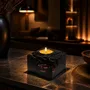 Candlesticks and candle holders - Bog Oak & Gold-tone Metal Tealight Holder – black block, raw edge - GLASS4CANDLES