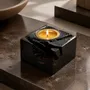 Candlesticks and candle holders - Bog Oak & Gold-tone Metal Tealight Holder – black block, raw edge - GLASS4CANDLES