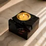 Candlesticks and candle holders - Bog Oak & Gold-tone Metal Tealight Holder – black block, raw edge - GLASS4CANDLES